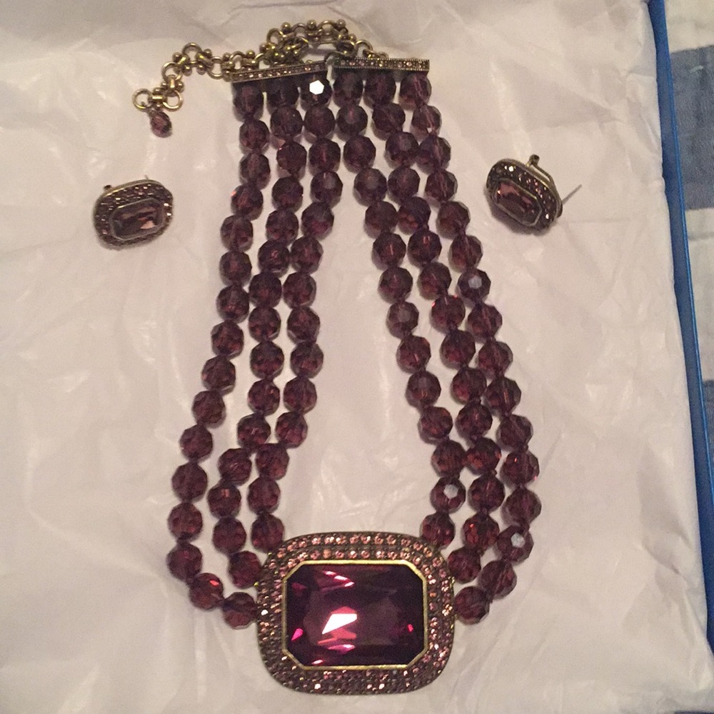 Heidi Daus 3 strand necklace/earrings pierced